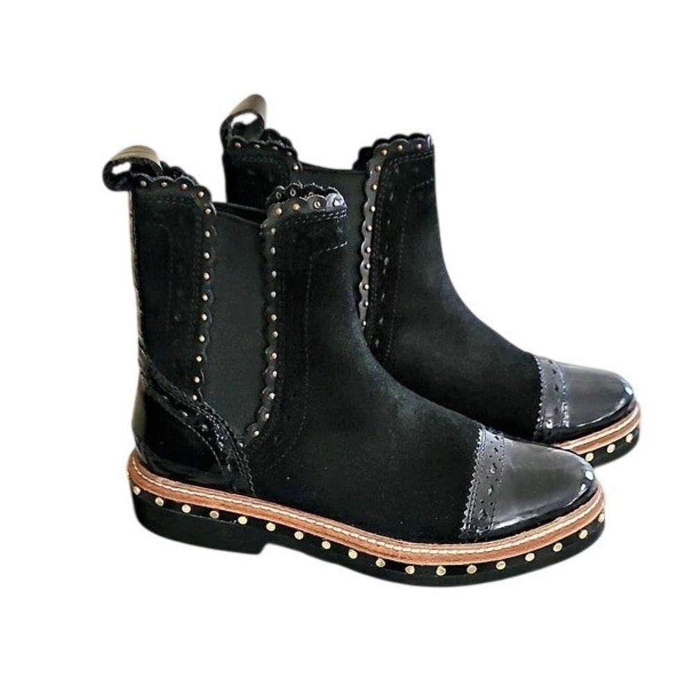 Free People Suede Patent Studded Atlas Chelsea Boots Boho Victorian Black EU36 6